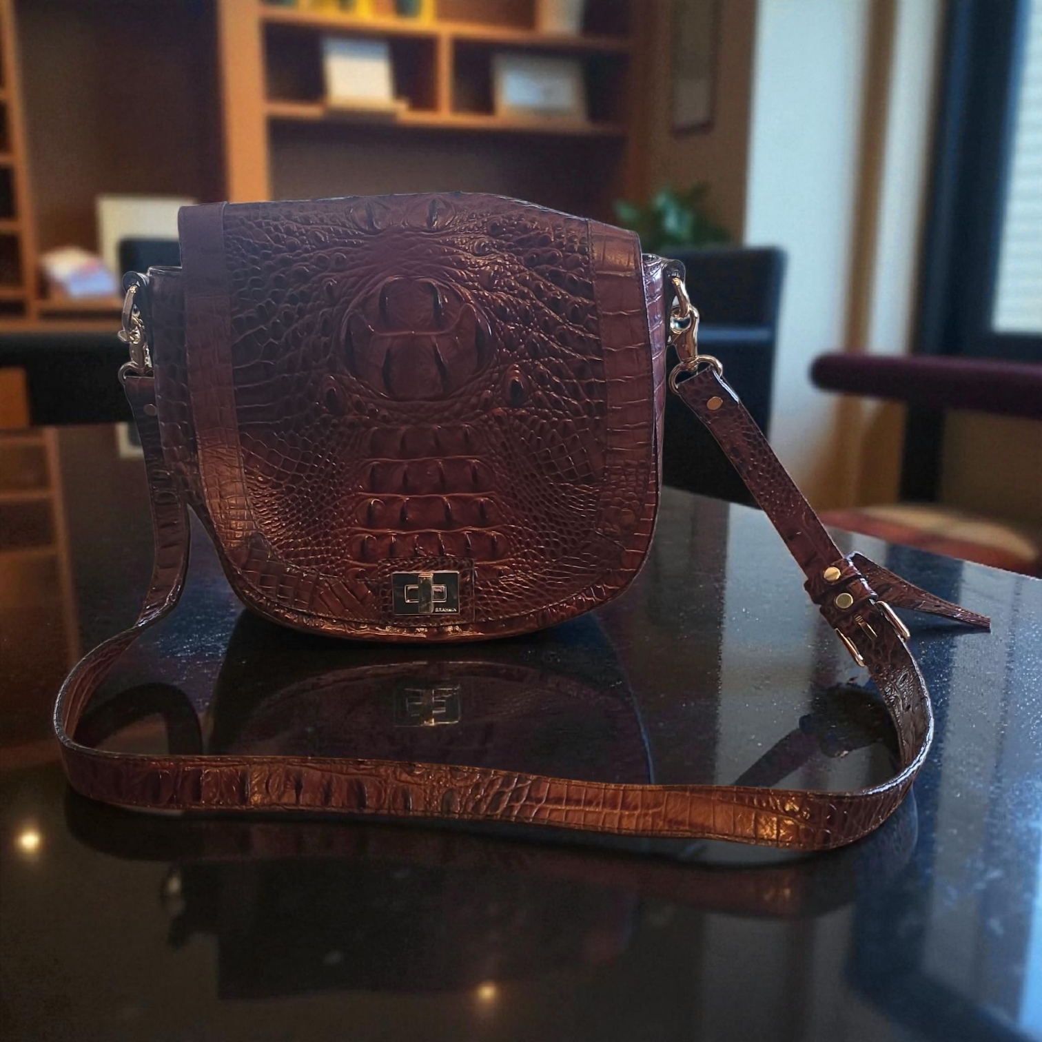 Brahmin " Sonny" In Pecan Crocodile Crossbody Bag